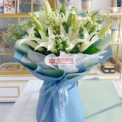 咸阳8支白色多头百合洋甘菊，互倾的思念