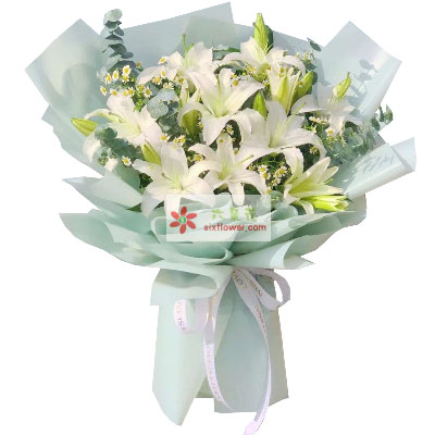 咸阳6支白色多头百合,温馨的祝福