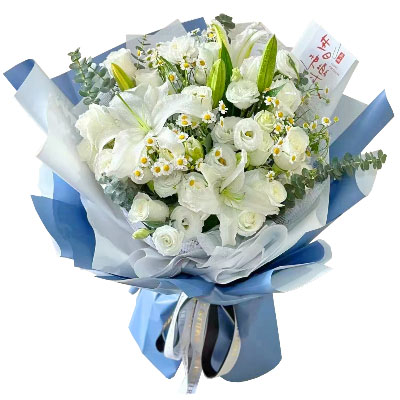咸阳11朵白玫瑰桔梗百合，爱永恒不息