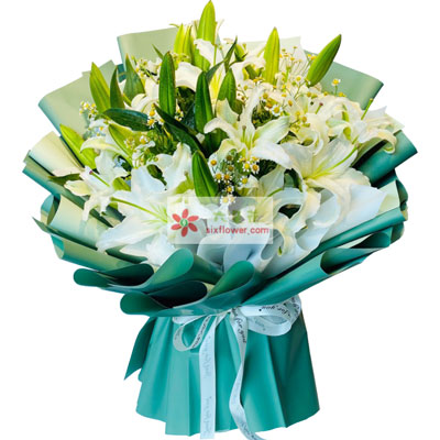 咸阳8支白色多头百合洋甘菊，如潮的思念