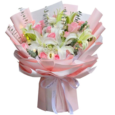 咸阳16朵粉玫瑰百合，感情稳定坚固