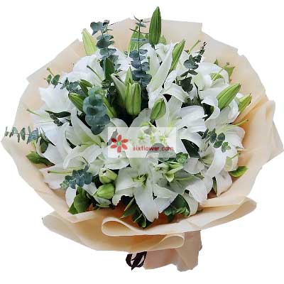 咸阳9支白色多头百合，祝福你幸福