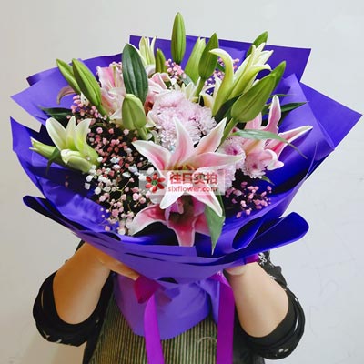 咸阳6支粉色多头百合，真诚的问候