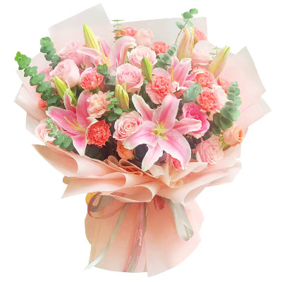 咸阳11朵粉色康乃馨玫瑰百合，充满爱和温馨